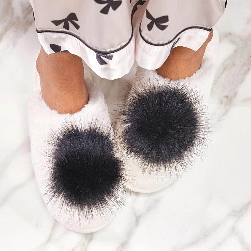 Pom Pom Plush Slippers - Adult