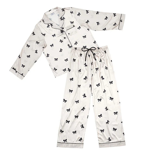 PJ Pants Set - Ivory with Black Bows - XL