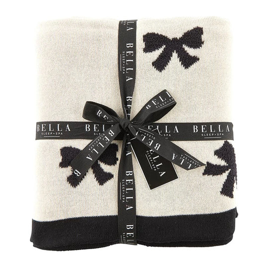 Cozy Throw - Ivory with Black Bows