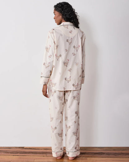 Embroidered Hens Long PJ Set - Medium