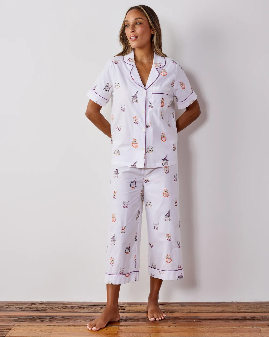 Halloween Hounds Short Sleeve Top And Cropped Pants Set - Medium