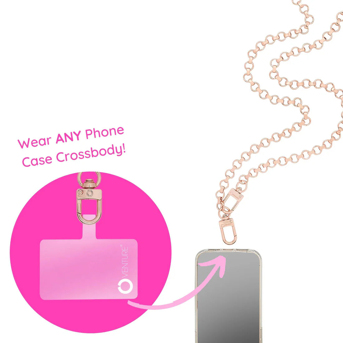 Phone Crossbody with Rose Gold Metal Chain - Hands-Free Phone Chain