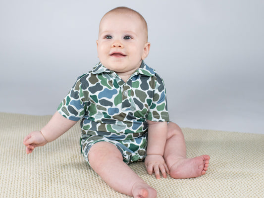 SS Polo Romper - Pebble Camo