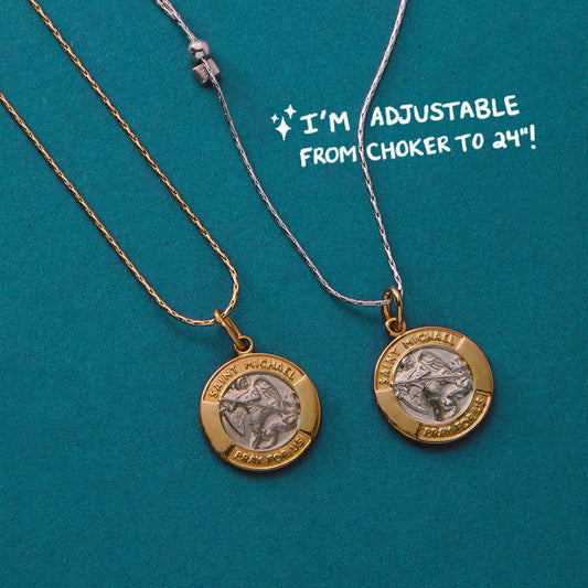 Saint Michael Chain Slider Necklace - Gold