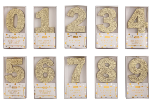 Gold Glitter Birthday Age Candle