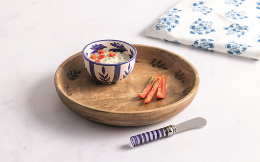 Wood and Ceramic Chip and Dip Set