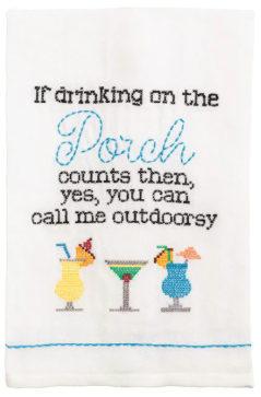 Drinking on the Porch Cross Stitch Towel