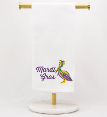 Mardi Gras Pelican Hand Towel