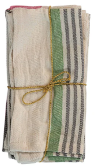 Cotton Printed Napkins - Pink and Green Stripes
