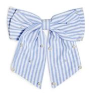 Pearls and Stripes Bow Clip - Blue