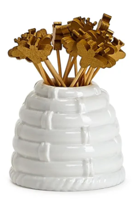Beehive Toothpick Holder with 20 Bee Toothpicks