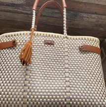 Open Basket Medium Solid Checkers - Silver and Beige