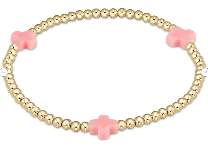 Signature Cross 3mm Gold Bracelet - Pink