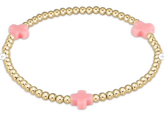 Signature Cross 3mm Gold Bracelet - Pink