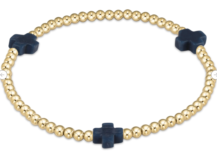Signature Cross 3mm Gold Bracelet - Navy