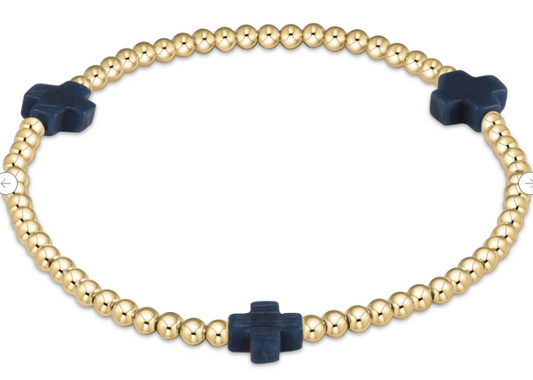 Signature Cross 3mm Gold Bracelet - Navy