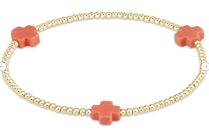 Signature Cross 2mm Gold Bracelet - Coral