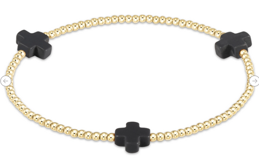 Signature Cross 2mm Gold Bracelet - Charcoal