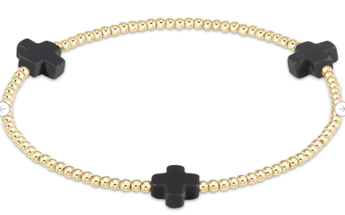 Signature Cross 3mm Gold Bracelet - Charcoal