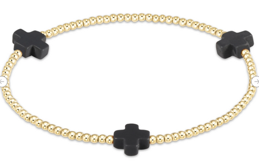 Signature Cross 3mm Gold Bracelet - Charcoal