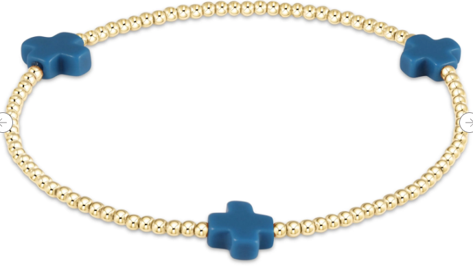 Signature Cross 3mm Gold Bracelet - Cobalt