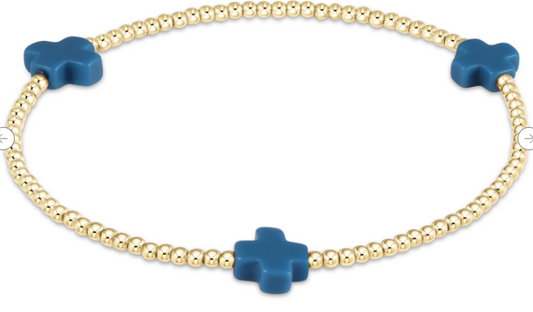 Signature Cross 3mm Gold Bracelet - Cobalt