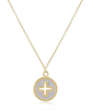 16" Necklace Gold - Signature Cross Gold Disc - Off-White