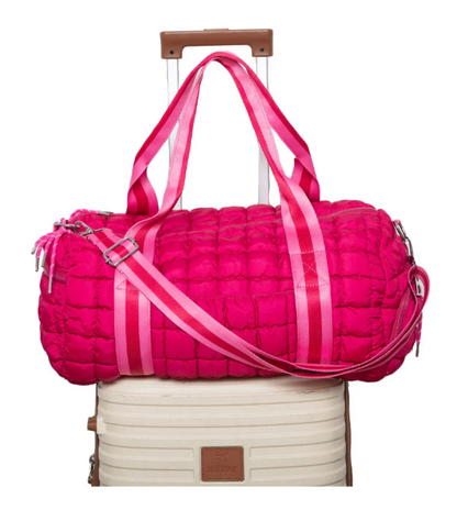 Hot Pink Striped Quilted Duffel Bag