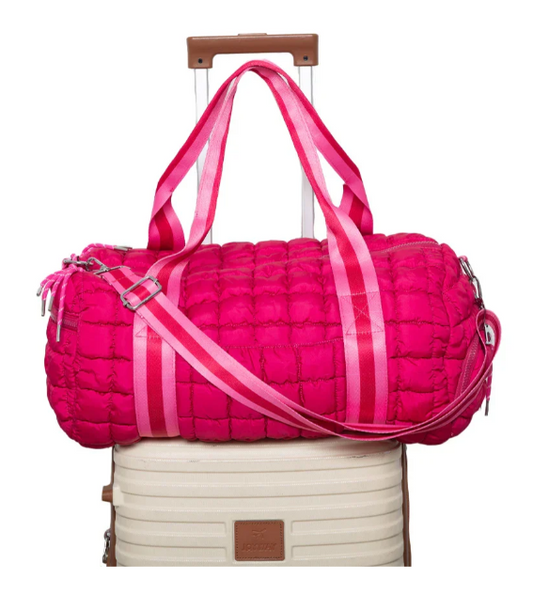 Hot Pink Striped Quilted Duffel Bag