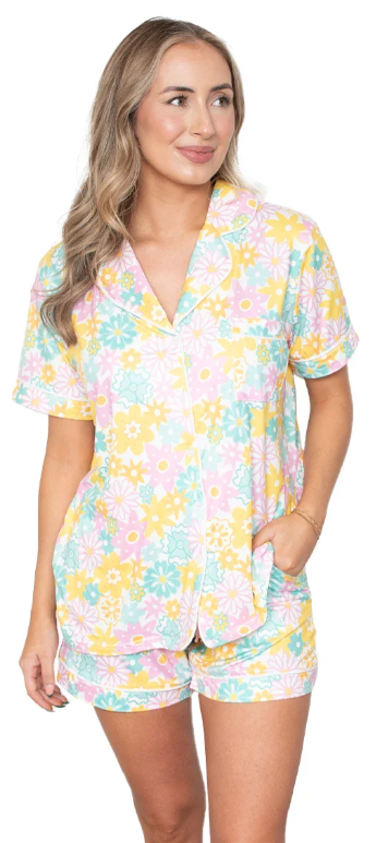 Spring Flowers Pajama Shorts Set