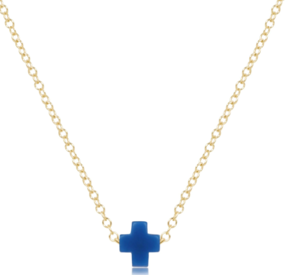16" Necklace Gold - Signature Cross Small Cobalt