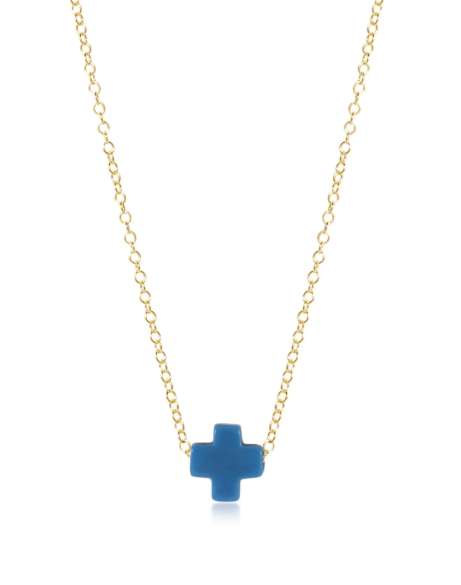 16" Necklace Gold - Signature Cross Cobalt