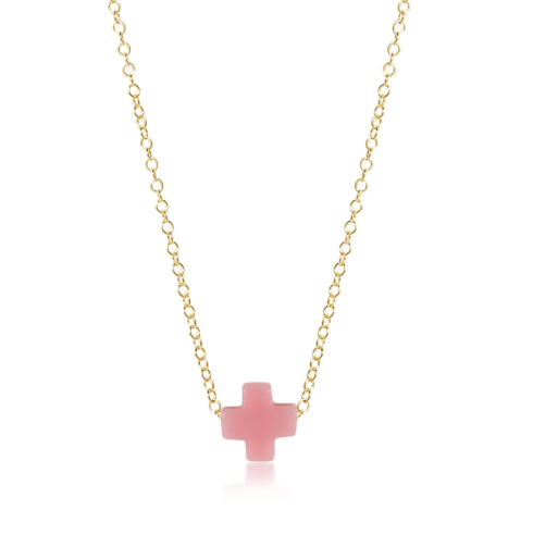 16" Necklace Gold - Signature Cross Pink