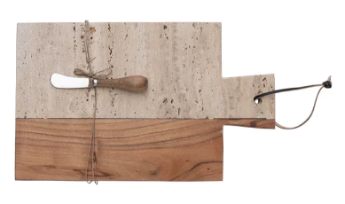 Stone & Acacia Wood Cheese/Cutting Board with Knife
