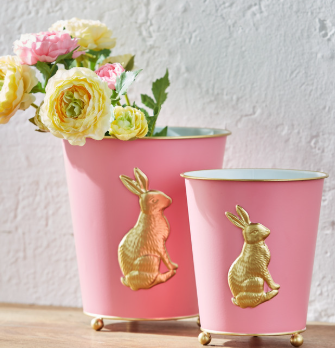 Pink Cache Pots with Gold Bunnies