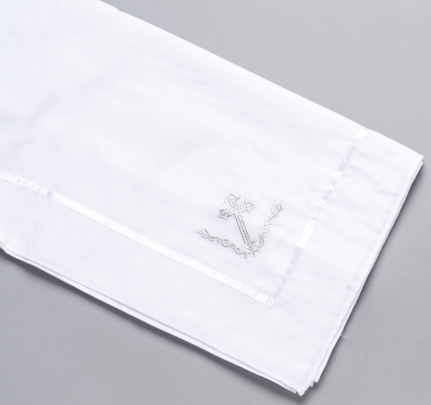 White Baptism Blanket with Cross Embroidery
