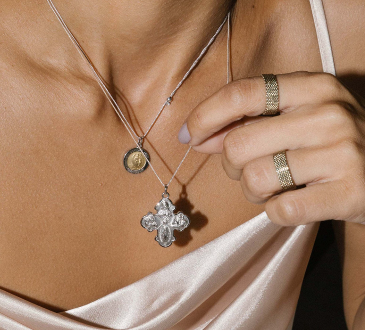 Large 4-Way Cross Silk Slider Necklace - Silver