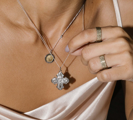 Large 4-Way Cross Silk Slider Necklace - Silver