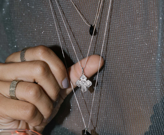 Small 4-Way Cross Silk Slider Necklace - Silver
