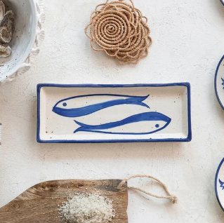 Hand Painted Stoneware Plate with Fish