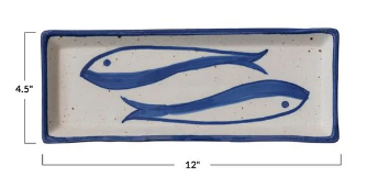 Hand Painted Stoneware Plate with Fish