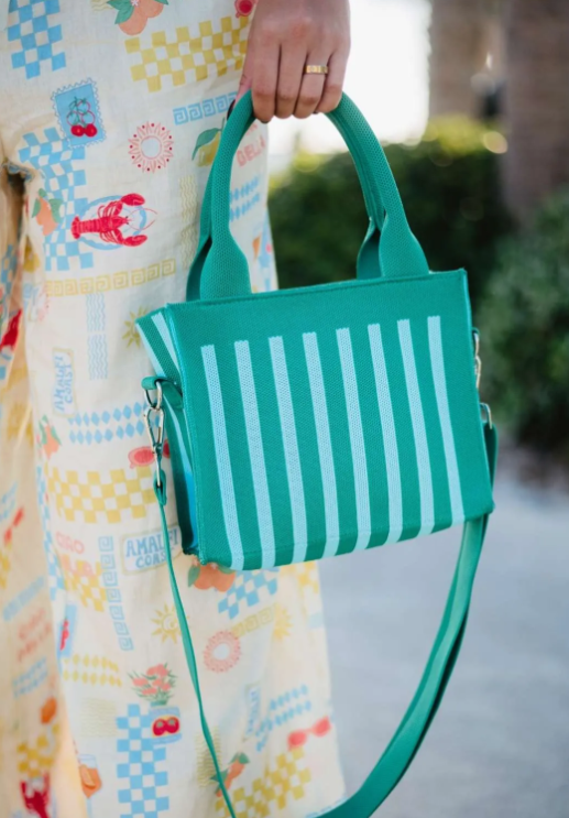 Green Striped Structured Mini Tote Purse