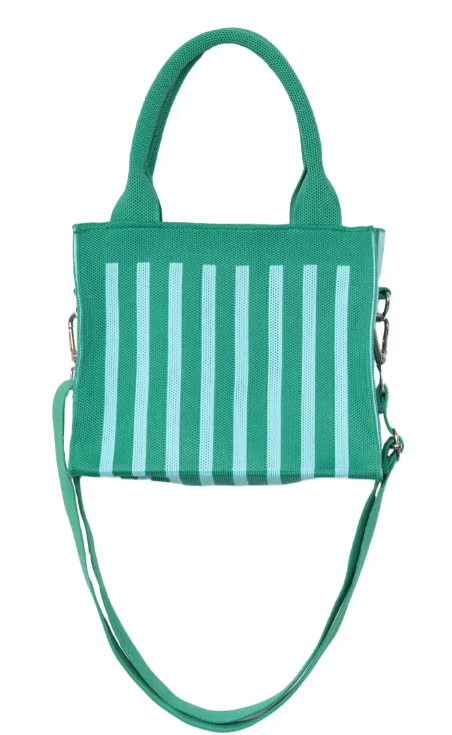 Green Striped Structured Mini Tote Purse
