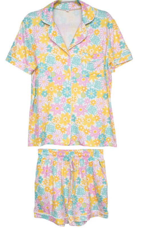 Spring Flowers Pajama Shorts Set