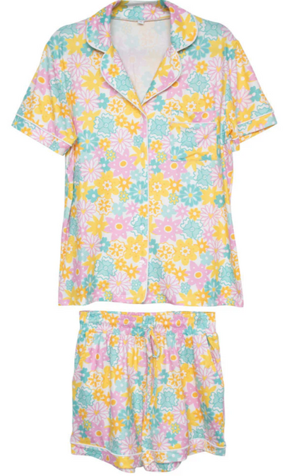 Spring Flowers Pajama Shorts Set