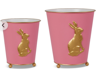 Pink Cache Pots with Gold Bunnies