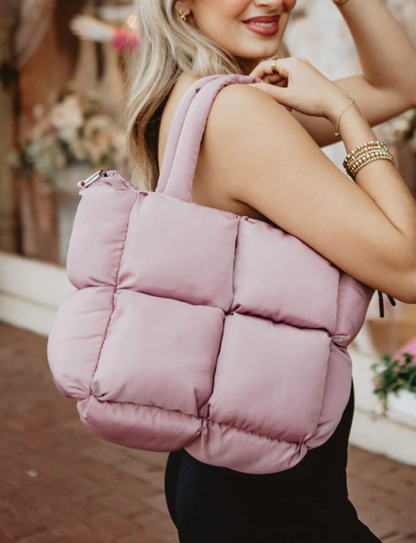 Mini Puffer Tote Purse - Mauve