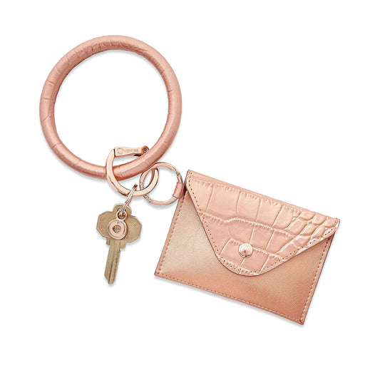 Keychain Wallet - Rose Gold Leather Envelope Card Case