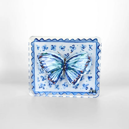 Acrylic Block - Blue Butterfly On Large Flower Block