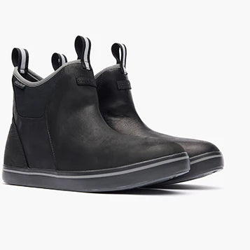 Men's Leather Ankle Deck Boots - Black